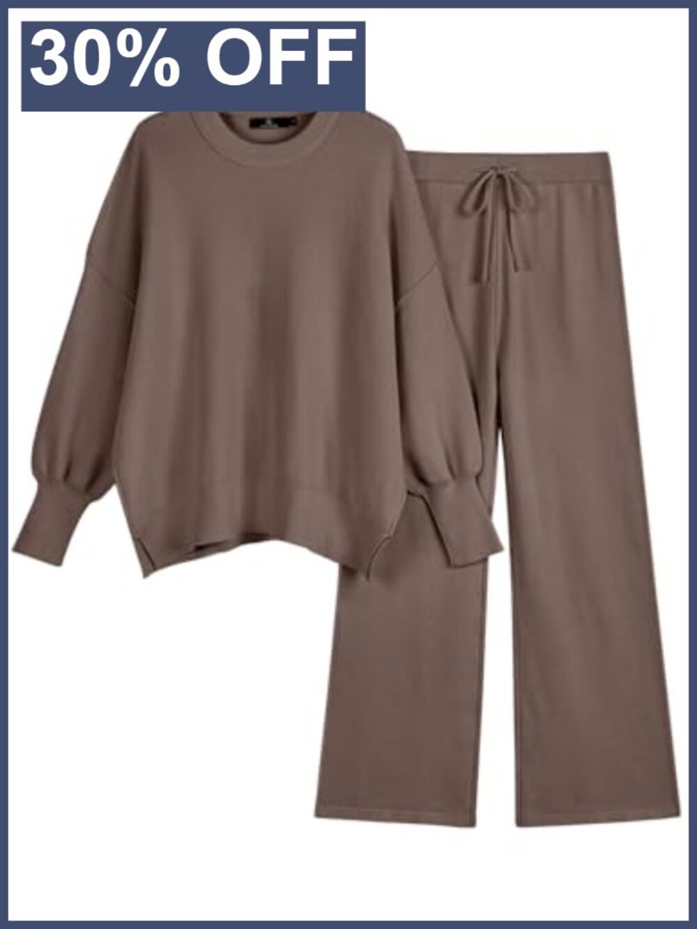 Ribbed Knit 2 Piece Lounge Set Dropped Shoulder Sweater & Palazzo Pants Travel